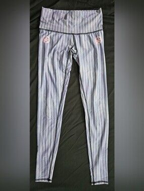 teeki Starbird Soft Lavender Striped Hot Yoga Leggings Size Small